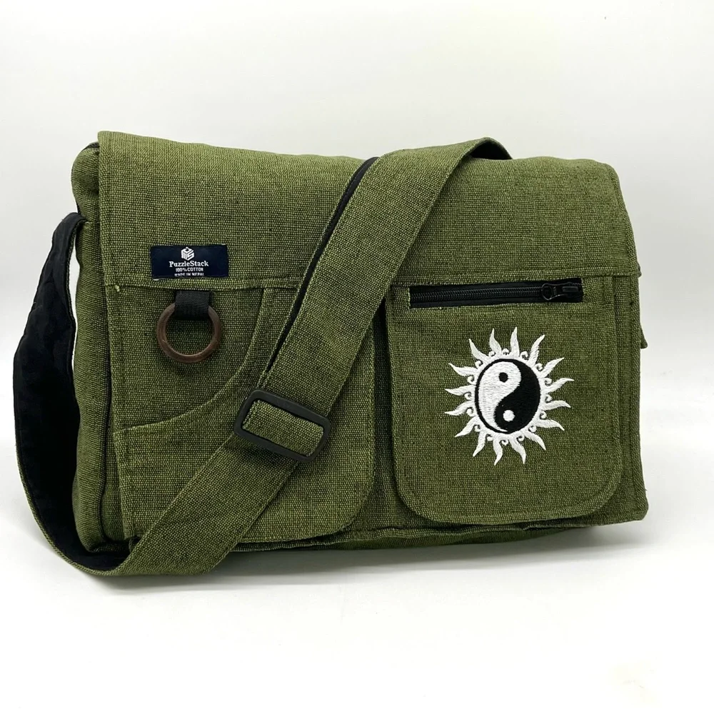 Yin Yang Embroidered Laptop Messenger Bag
